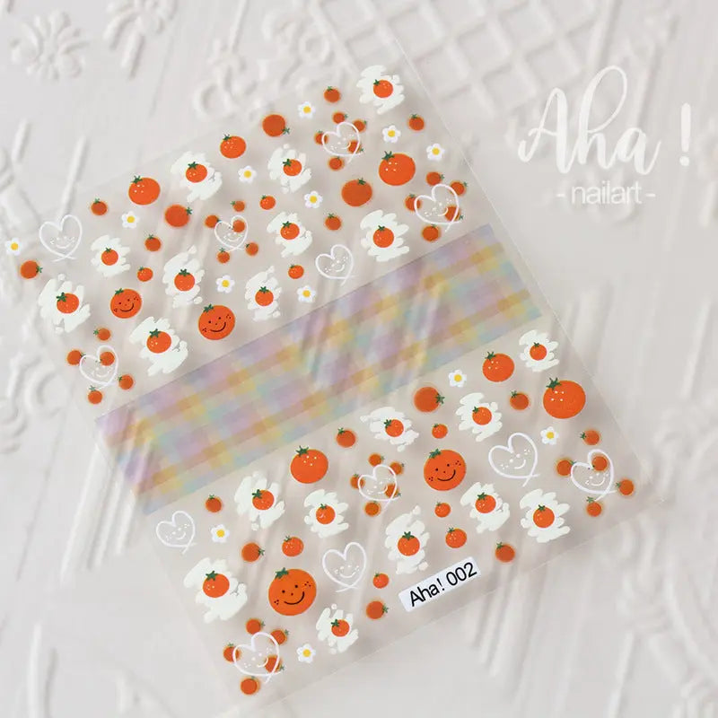 Aha smiley cute oranges with hearts nail stickers